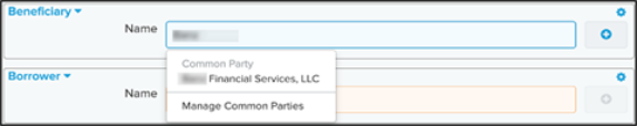 Beneficiary dropdown name menu screenshot