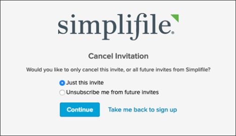 Simplifile Cancel Invition window with Just this inivde option selected screenshot