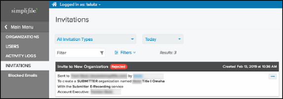 Invitations page with a Rejected badge screenshot