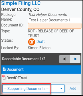 Document Editor page with Supporting Documents dropdown field screenshot