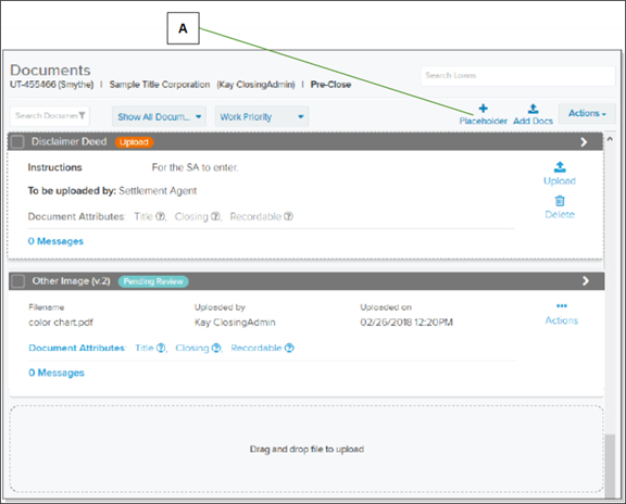 Documents page with callout screenshot