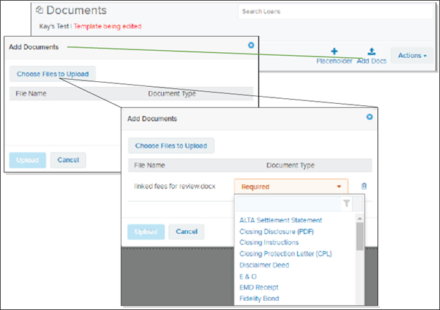Documents page and Add Documents windows screenshot
