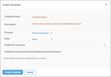Create Template window screenshot