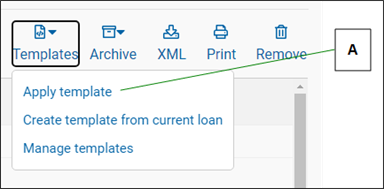 Template dropdown with displayed menu screenshot