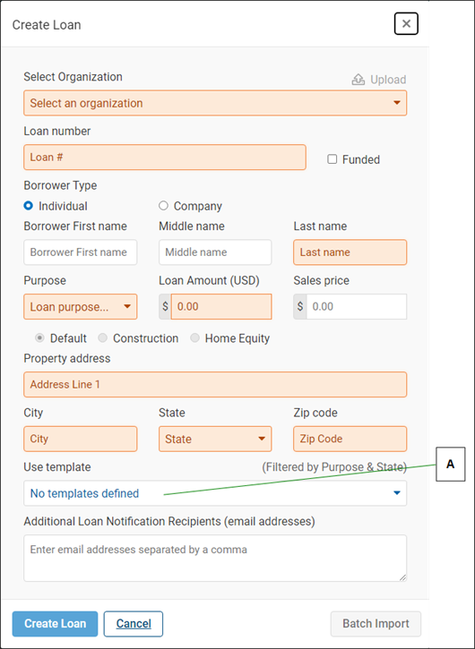 Create Loan window screenshot
