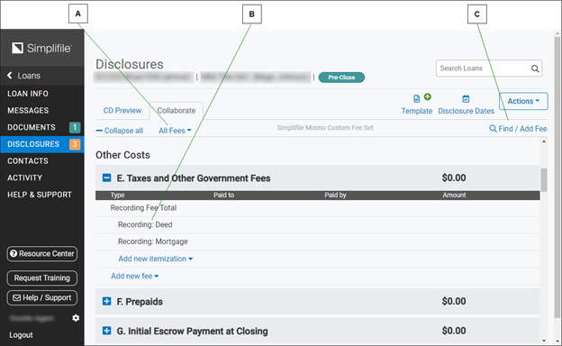 Disclosures page with callouts screenshot