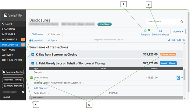 Disclosures page with callouts screenshot