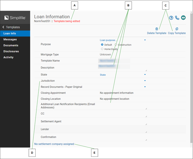 Loan Information Template being Edited screenshot