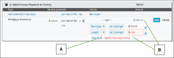 Section G. Internal Escrow Payment at Closing example with callouts screenshot