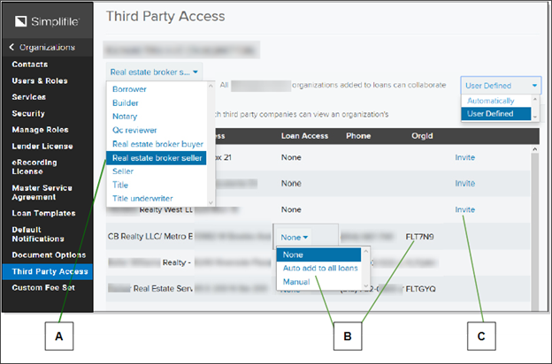 Third Party Access page with callouts screenshot