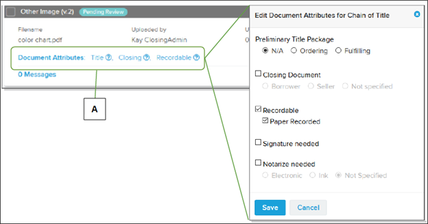 Document Attributes displays Edit Document Attributes for Chain of Title window screenshot