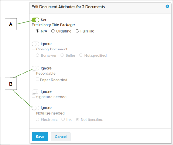 Edit Document Attributes for Documents window with callouts screenshot