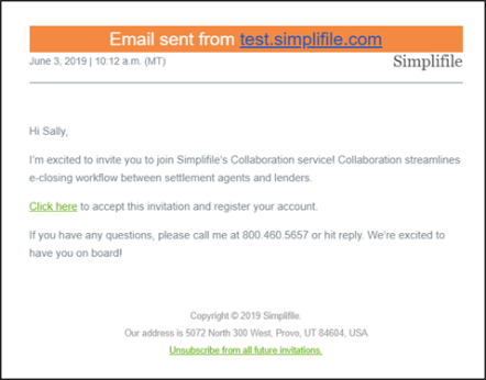 Example email invitation screenshot