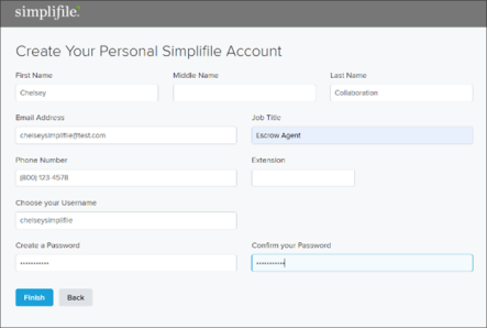 Create Your Personal Simplifile Account window screenshot