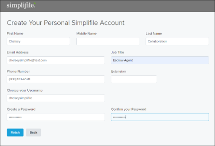 Create Your Personal Simplifile Account window screenshot