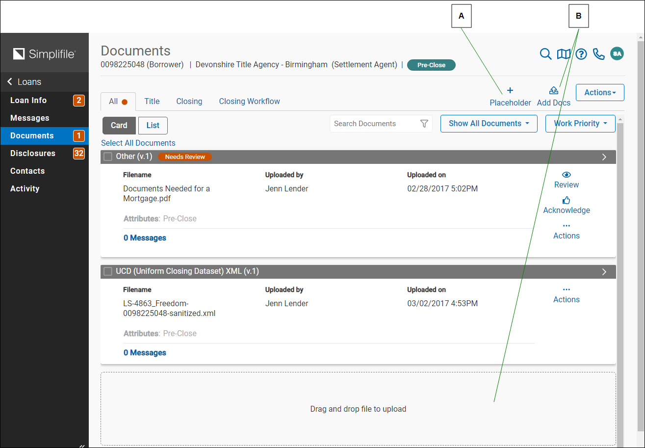 Documents page with callouts screenshot