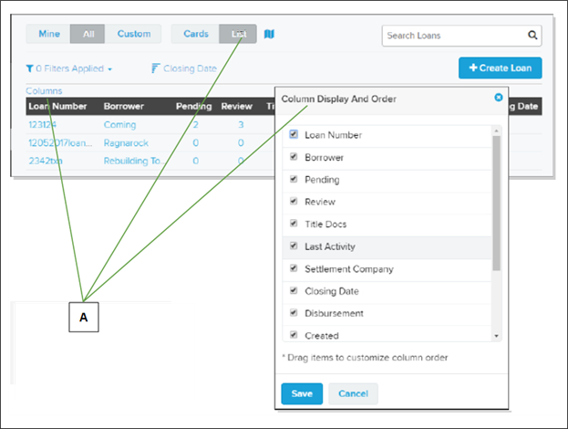 Column Display And Order window with callouts screenshot