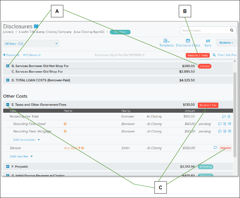 Disclosures page with callouts screenshot