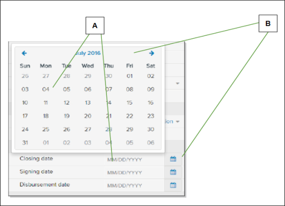 Date picker calendar wiht callouts screenshot