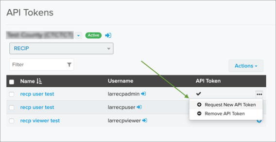 API Tokens page wiht Ellipsis menu open screenshot