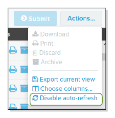Actions dropdown field Disable auto-refresh item screenshot