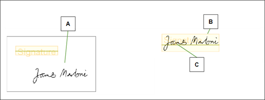 Example signatures with callout letters screenshot