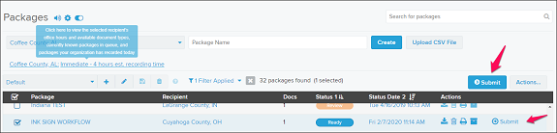 Packages page with callouts screenshot