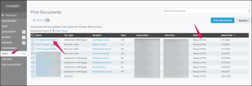 Print Documents page with callouts screenshot