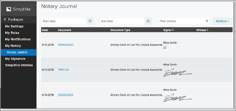 Notary Journal page screenshot