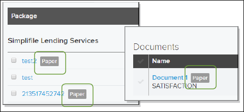 Packages section and Documents section with Paper indicator highlighted screenshots