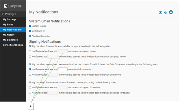 My Notifications page with callout screenshot