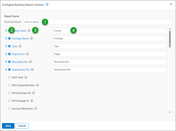 Banking Report Versions page