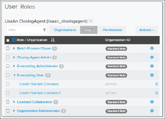 Dispaly User Roles Organizations and user roles (for users)