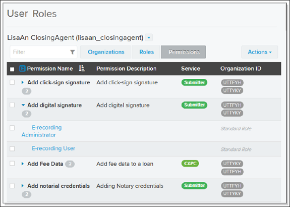 Dispaly User Roles Organizations and user roles (for users)
