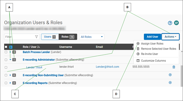 Dispaly User Roles Organization users roles (for administrators)