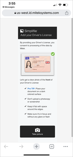 Add your drivers license screenshot