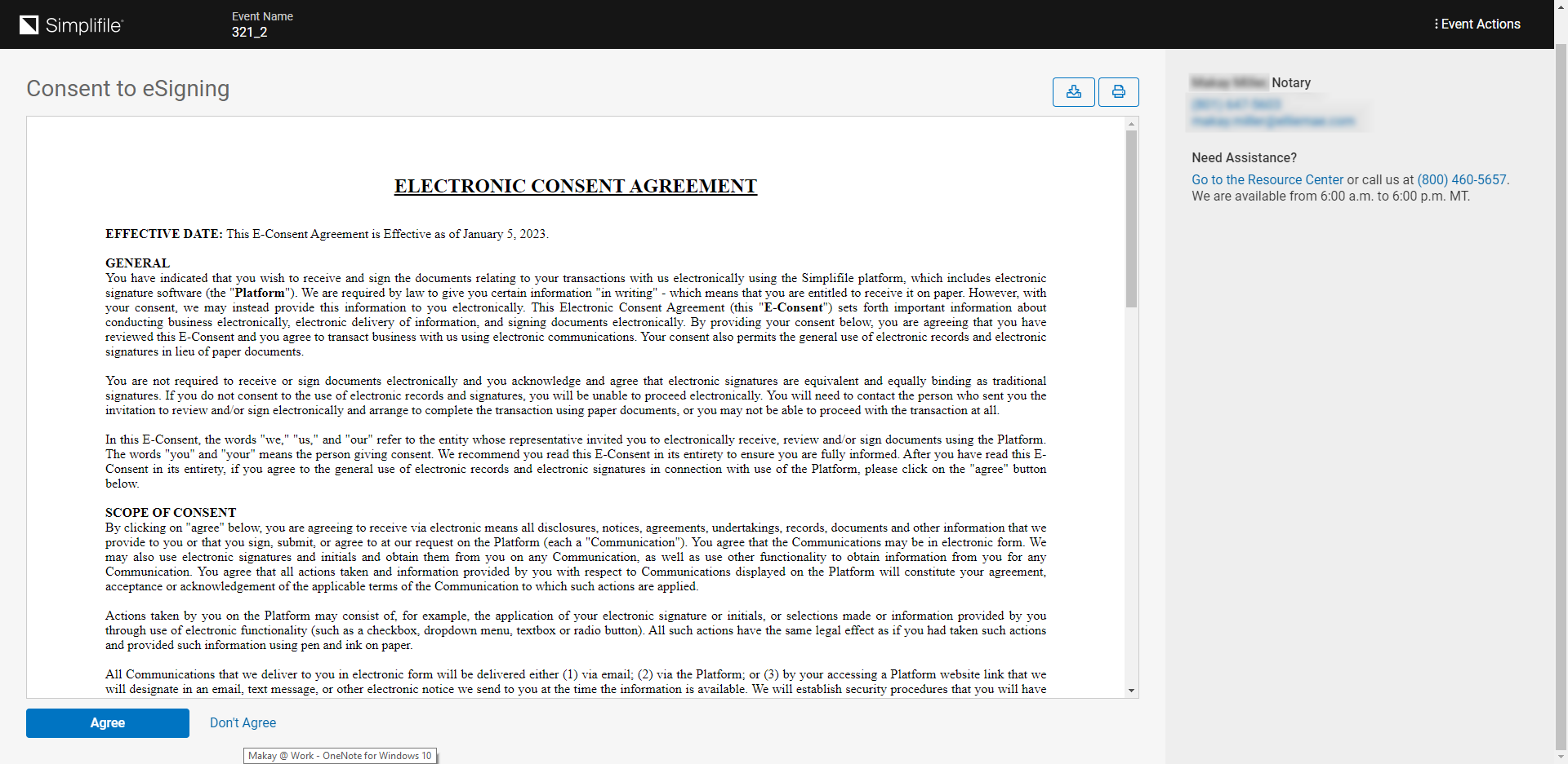 Electronic Concent Agreement screenshot