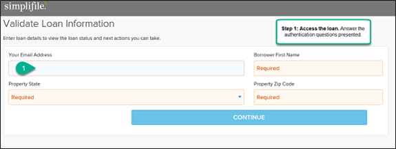 Validate Loan Information page with Step 1 highlighted screenshot