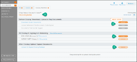 Documents page with callouts 2, 3, 4, and 5 screenshot