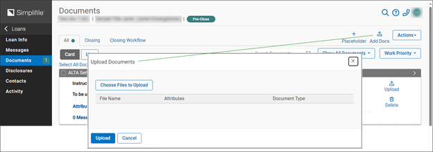 Documents page with Add Documents windows screenshot