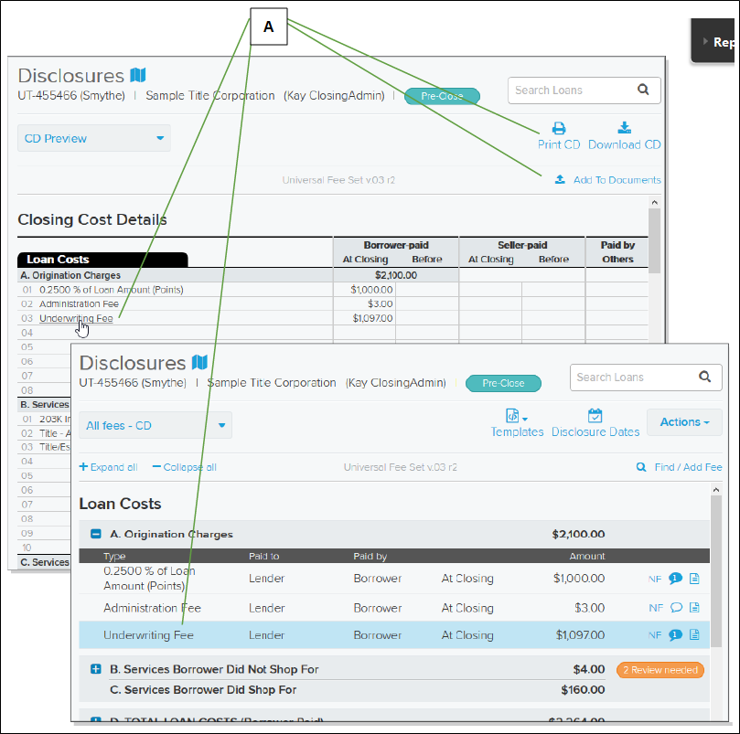 Disclosures page with callouts screenshot