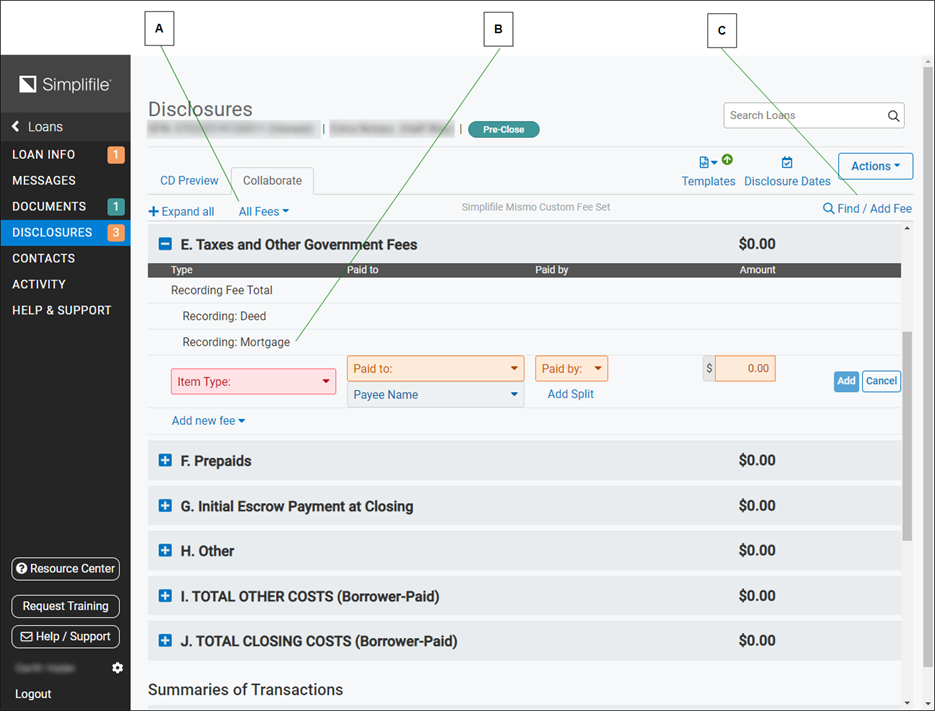 Disclosures page with callouts screenshot
