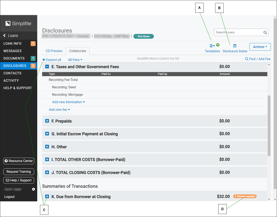 Disclosures page with callouts screenshot