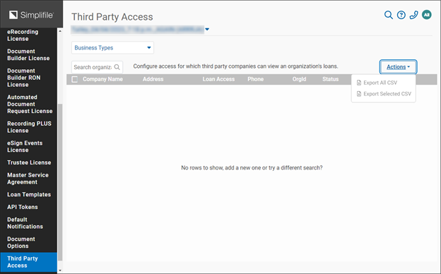 Third Party Access page with callouts screenshot