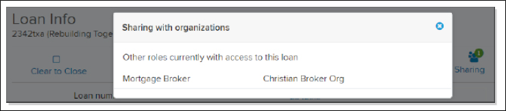 Sharing with organization window screenshot