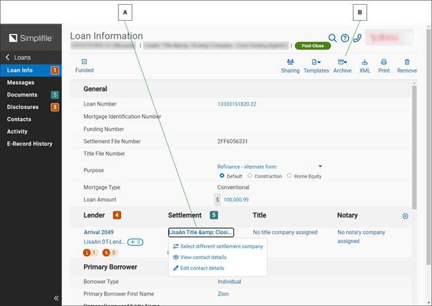 Loan Info page wiht callouts screenshot