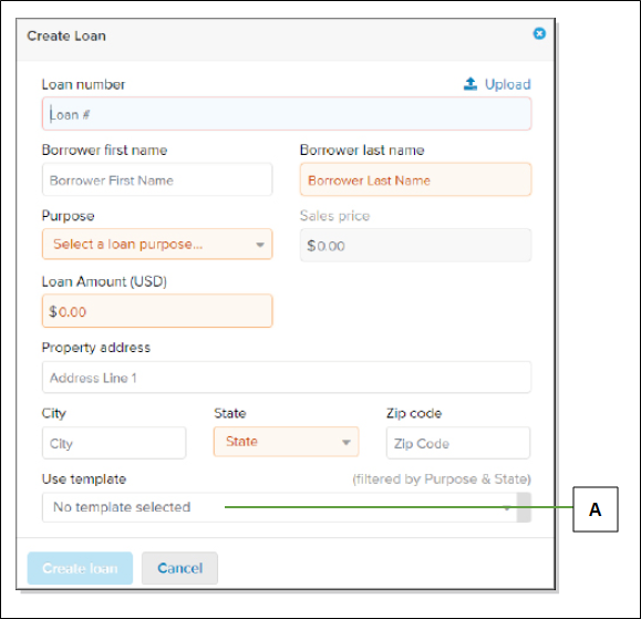 Create Loan window with callout screenshot