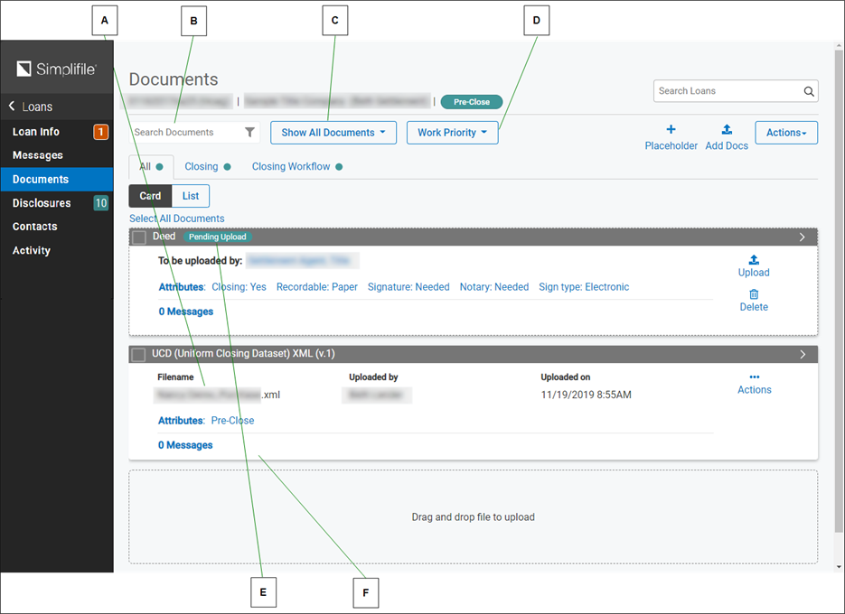 Documents page with callouts screenshot