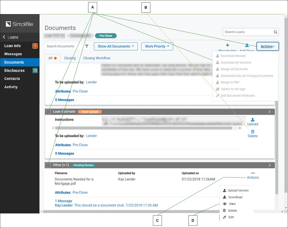 Documents page with callouts screenshot