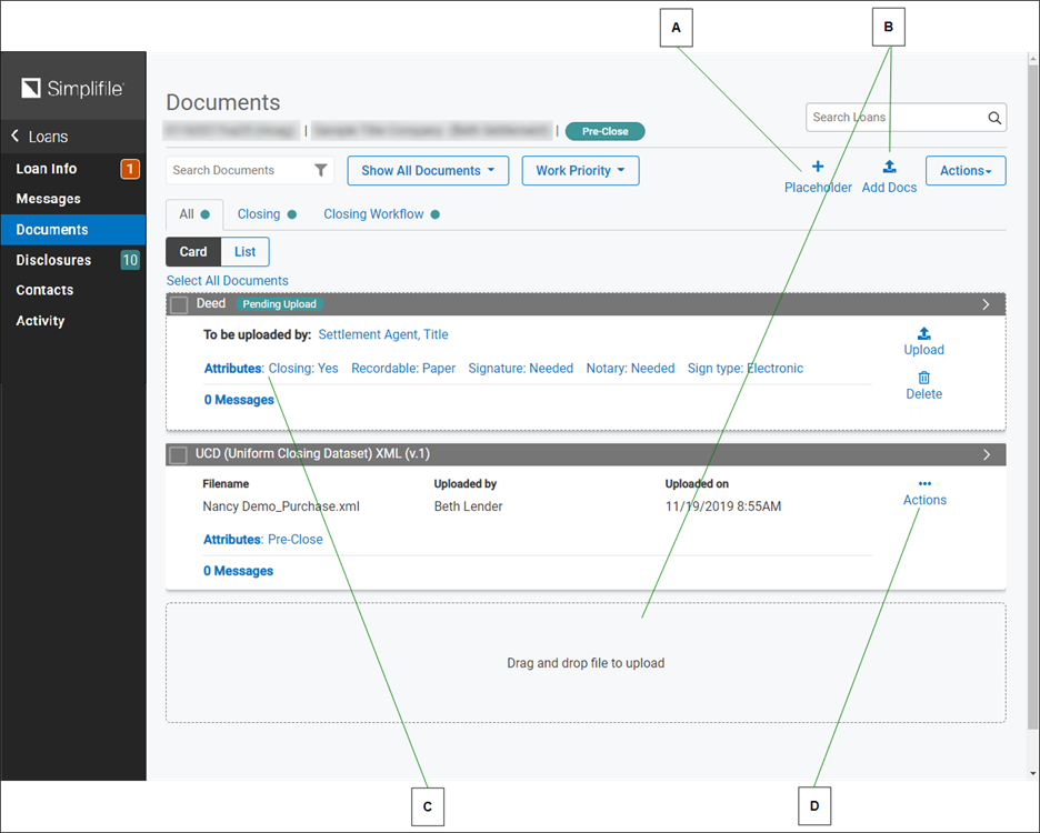 Documents page with callouts screenshot